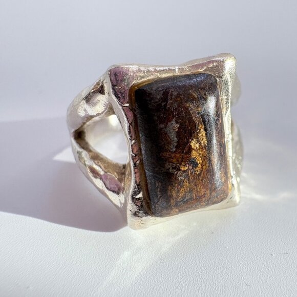 Sterling Silver 925 Pietersite Bezel Set Split Shoulder Tapered Band Ring Size 8 - Picture 8 of 11